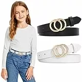 SUOSDEY 2 Stück Gürtel Mädchen Kinder Ledergürtel mit Doppel O-Ring Schnalle für Kleider Hosen Jeans