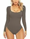 Svanco Body Damen Langarm Bodysuit Bauchweg Formende Shaping Body Shaper für Frauen Elegant Slimming Shapewear Thong mit Sexy U-Kragen