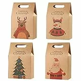 Geschenktüten Weihnachten mit Griff Kraftpapier, 16 Stücke Weihnachtstüten Weihnachten Geschenktaschen Papiertüten Schokolade Süßigkeiten Organizer Geschenkbox Verpackung für Kinder & Adventskalender