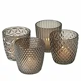 Boltze Windlicht Set Marilu 4-teilig (grau, Deko-Gläser für Kerzen/Teelichter, Kerzenständer ø 8 cm, Verschiedene Muster, Form rund, Teelichthalter) 2002930