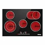 Glaskeramikkochfeld 5 platten, IsEasy Kochfelder, 77cm, 8600W, 5 Zonen, 2400W/2000W/1800W/1200W/1200W, Pausenfunktion, Einbau Glaskeramikkochfeld, 9 Heizstufen, Automatische Abschaltung