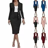 KOG Blazer Damen Elegant 2-Teiliges Outfit Rock Anzug Set Frauen Dünne Festlich Blazer Bleistiftrock Anzug Set Casual Outfits für Arbeit Business Kostüm Hosenanzüge Hosenanzug Schwarz 5XL