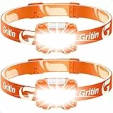 Gritin Stirnlampe LED, Superhell Kopflampe mit 3 Modi, IPX5 Wasserdichte Leichtgewichtige Mini Stirnlampe fürs Laufen, Campen, Joggen, Angeln, 2 Stück -Orange