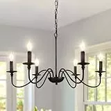 Depuley Landhaus Kronleuchter für Esszimmer: 6 fache schwarze industrielle Kücheninsel-Hängeleuchte mit 6 E14 Glühbirne - Rustikale Kerze Kronleuchter Moderne hängende Deckenlampe für Schlafzimmer
