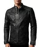 Crone Nero Herren Nubuk Lederjacke Biker Jacke mit Stehkragen (L, Buffed Black)