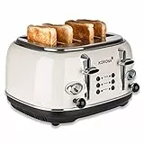 Korona 21676 Toaster, 4 Scheiben, Creme, Röstgrad-Anzeige, auftauen, rösten, aufwärmen, 1630 Watt, Brötchen-Aufsatz, Krümel-Schublade, Brotscheiben-Zentrierung