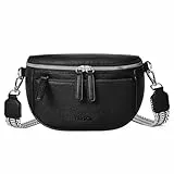 FIGESTIN Bauchtasche Damen, PU Leder Crossbody Bag Damen Breiter Gurt, Umhängetasche Damen Klein Verstellbarer Riemen Schwarz