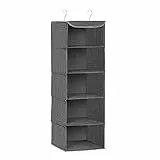 SONGMICS Hängeorganizer, Schrank-Organizer, Hängeregal, Hängeaufbewahrung, faltbar und platzsparend, Metallhaken und Bambus-Einsätze, leinenartige Textur, grau RYCH06G