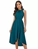 JASAMBAC Damen High Low Kleid für Hochzeitsgäste 2026 Neckholder, elastische Taille, Rüschen, geteilt, fließend, Cocktail