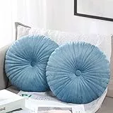 Namalu 2 Stück Runde Kissen 35 cm Dekorative Runde Samt Bodenkissen Kleine Kürbis Kissen für Wohnzimmer Schlaf Sofa (Blau)