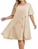 Hanna Nikole Kleider FüR Mollige Frauen GroßE GrößE Hochzeitsgäste Kleider Chiffon Abendkleider Mit Pailletten Rundhalsausschnitt Elegant Cocktailkleid Festlich Midikleid FüR Die Brautmutter