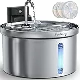 FEELNEEDY 3,5L Katzenbrunnen Edelstahl Kabellos mit Sensor, Trinkbrunnen für Katze mit Akku 4000mAh Katzen Batteriebetrieben Wasserbrunnen Super Leise mit 3 Filter (Edelstahl)