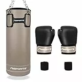 MSPORTS Boxsack-Set Professional 80 x 30 cm, Box-Set mit 1 Paar Boxhandschuhen und Boxbandagen - 25 kg Beige-Schwarz Boxset
