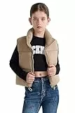 SOLOCOTE Mädchen Winter Puffweste Wasserabweisend Warme Ärmellose Stehkragen Außenmantel für Kinder Beige 10 Jahre