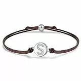 J.Endéar Kordelarmband mit Buchstabe S für Damen Silber 925, Zirkonia Armband Mädchen, Verstellbares Armband Jungen Schmuck