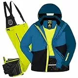 Killtec Herren Skianzug Größe S - aus Skijacke schwarz blau petrol und Skihose hellgrün - mit 10000mm Wassersäule - wasserdicht, atmungsaktiv