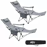 #WEJOY 2-in-1 Campingstuhl Faltbar mit Fußstütze, Gepolstert Liegestuhl mit Verstellbarer Rückenlehne, Relaxsessel Liege mit Getränkehalter, Liegestuhl für Outdoor Camping Grau 2er Set