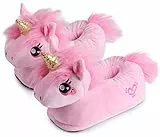 corimori Süße Plüsch Hausschuhe (10+ Designs) Einhorn „Rose“ Slipper Einheitsgröße 34-44 Unisex Pantoffeln Rosa Pink Gold