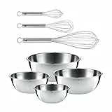 WMF Set 2-teilig Gourmet Schüsselset 4-teilig, Edelstahl Schüsseln für die Küche 0,75l - 2,75l Rührschüsseln und Profi Plus Schneebesen Set 3-teilig, Schneebesen Edelstahl teilmattiert, Rührbesen