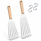 Joyfair Pfannenwender Set, Edelstahl Grillspachtel 2er Set, Hitzebeständiger Fischwender für Küche, Braten, Wenden, Bratenwender Schlitzwender Metall als Geschenk geeignet - Leicht zu Reinigen