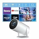 ZDSSY Beamer,Mini Beamer Klein 4K Unterstützung,Android 14 Projektor mit WiFi 6 & Bluetooth 5.4,Auto Keystone,Portable Projektor Heimkino integrierte Apps,für Android/iPhone/PC/Switch/PS5,Weiß