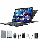 ANTEMPER Tablet 10 Zoll, Android 14 Tablets mit 128GB ROM + 8GB RAM (1TB TF), 5G WLAN Octa-Core, 1280x800 IPS, 13MP+8MP, Face ID, GMS, GPS, 7000mAh, 8-in-1 Kit Tablet mit Tastatur und Maus, Schwarz