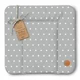 Wickelauflage Wickelunterlage abwaschbar und wasserdicht 75x72 cm - Wickelmatte zum Auflegen auf Wickeltisch Wickelaufsatz Wickelkommode oder Waschmaschine Oeko-Tex 75 x 72 Sterne und Grau