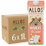 Allos Mandeldrink ohne Zucker | Mandel Drink Natur | Drink auf Pflanzenbasis | Mandel | veganer Drink | laktosefrei | 1 Liter (6 Stück)