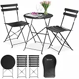 KESSER® Bistroset 3-teilig | Bistrotisch 2 klappbare Stühle Balkonset Balkonmöbel Klapp-Möbel Gartenset Sitzgarnitur Gartengarnitur Gartenmöbel Sitzgruppe Metall | Gartentisch mit Abdeckung Schwarz