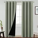 BellaHills 100% Verdunkelung Ösenvorhang 2er Set Kurze Gardinen Wohnzimmer vorhänge H 260 x B 140 cm Schlafzimmer Gardinen und Vorhang Kälteschutz & Wärmeisolierend, Salbei hell