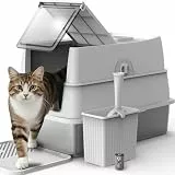 FURTIME Katzenklo Edelstahl mit Deckel, Katzentoilette Edelstahl mit Deckel Große XL, Geschlossene Metall Katzenklo Hoher Rand und 100% Auslaufsicherheit mit Matte und Müllbehälter-Set