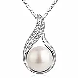 B.Catcher Damen 925 Sterling Silber Perlenkette Mit natürlicher Süßwasserperle & Zirkonia – Elegantes Geschenk für Geburtstag/Valentinstag/Muttertag