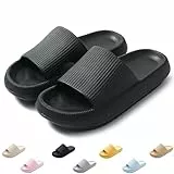 QJJQ Badeschuhe Herren Damen Cozislides Original Slippers Wolke Schlappen Super Weich Rutschfest Badelatschen Hausschuhe Sommer Pantoletten Badeschlappen Flip Flops,Schwarz, 42-43 EU