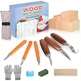 jianyana 35-teiliges Premium Holzschnitzset, 18-in-1-Werkzeugset, Deluxe-Holzschnitzwerkzeuge, Handschuhe, Schleifstein und 9 Blöcke | Kreative handgemachte Geschenke für Anfänger und Erwachsene