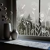 Neukids Pure White Meadows Fensterfolie Blumen,Flowers Fensterfolie Selbstklebend Glastüren Aufkleber,Sichtschutzfolie Fenster Kinderzimmer Schlafzimmer Küche Bad Fenstersticker Fensterdeko,150X39cm