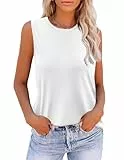 Zeagoo Tank Top Damen Weiß Ärmellose Sommer T Shirt Einfarbig Basic Rundhals Oberteile Weste XXL