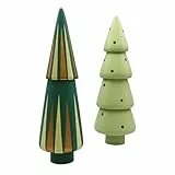 Logbuch-Verlag Holzbaum 18,5 cm im 2er Set – Moderne Weihnachtsdeko aus Holz, grün Gemustert, Tannenbäume zum Hinstellen, minimalistisch
