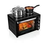 Tristar Heißluftofen mit 2 Kochplatten, 35 L Kapazität, 3200 W, Stahlgehäuse, kompakte Miniküche für komplette Mahlzeiten, OV-3670