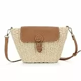 Ynport Crefreak Damen Boho Strohtasche, Schicke Gewebte Schultertasche aus Imitations-Raffia für Strand, Urlaub und Sommer