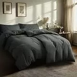 Komfortec Bettwäsche 135x200 4teilig Bettwäsche-Sets 2 Bettbezüge 135x200 cm + 2 Kissenbezüge 80x80 cm, Anthrazit mit Reißverschluss