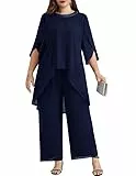 Hanna Nikole GroßE GrößEn Festliche Damenmode Abendanzug Chiffon Hosenanzug Elegant Zweiteiler Festliches Outfit Hochzeitsgast Festmode Cocktail Abendmode Party Outfit