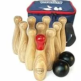 Jac & Mok Bowling Set -Kegelspiel aus Holz - Dosenwerfen Bowling Spiel Outdoor & Indoor Spielzeug (10 Kegel und 2 Bälle, 20cm Höhe)
