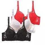 3er Pack BHS Damen mit Bügel Push Up Sexy Spitzen-BH Frauen Starker Halt Große Brüste Klassische BH Set Bequemer Unterwäsche Bra mit Verstellbaren Trägern für Alltag