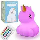 BONNYCO Nachtlicht Kinder Fernbedienung und Berührungssensor 16 Farben. Einhorn Nachtlicht Baby mit Timer, Nachttischlampe Kinder Silikon BPA-Frei. Nachtlampe Kinderzimmer, Geschenke Baby
