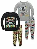 SOIBEEN Pyjamas für Jungen Kinder Schlafkleidung Baumwolle Nachtkleidung Pyjamas Kleidung Langarm PJs Set Grau Schwarz 4 Stück 12 Jahre Spiel Spieler Muster