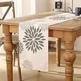 Tischläufer Grau Blumen Dahlien Tischläufer Modern Herbst Saisonal Table Runner Küche Tisch Dekoration Tischdecke für Hochzeit Esszimmer Drinnen Urlaub Party Dekor 40x180 cm