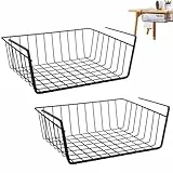 MITUMORMOR 2 Stück Unterregal Aufbewahrungskorb, Hängekorb Metall Aufbewahrungskorb, Hängekorb Regal Unter Schrank Korb-Organizer Schwarz Regaleinhängekorb für Küche, Büro, Speisekammer, Bad, Schrank