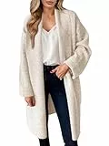 Saodimallsu Strickjacke Damen Lange Leichte Oversize Longjacke Übergang Cardigan Open Front Sweater Casual Einfarbig Strickmantel Apricot S