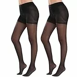 MANZI Strumpfhose Damen mit Bauchweg Effekt Shape Feinstrumpfhose Leicht Glänzend Reißfest 40 Den Schwarz 2 Paar XL