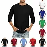 UHouse Langarmshirt Herren 3/4 Arm Shirt Baumwolle Mode Oversized Tshirt Langarm Freizeit T-Shirt Leichte Sommershirt Rundhals Longsleeve Longshirt Basic T Shirt Schwarz 4XL
